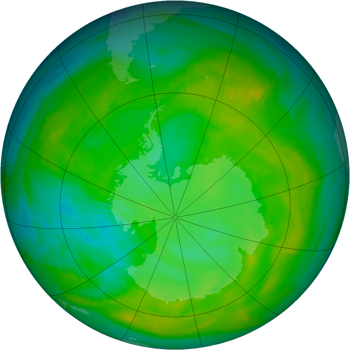 Antarctic ozone map for 22 December 1983